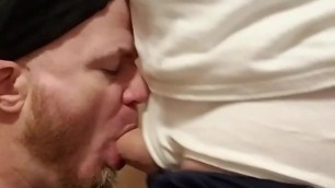 Boy gets some quick head from cock hungry daddy in tanktop
