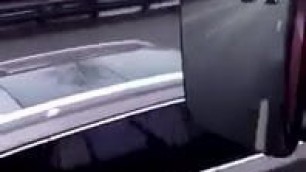 Truker caught man is jerking off in the car on highway