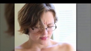 Girl with glasses masturbates and comes