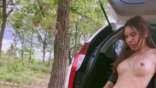 Hot ladyboy sex in the back of a car with huge cumshots