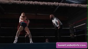 Sexy lesbian babes Ariel X&comma; Sinn Sage getting hardcore on each other in the wrestling ring
