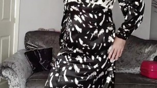 Sexy crossdresser tv sexy satin office dress heels srockings