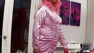 Hot pink sissy tv crossdresser satin boots stockings