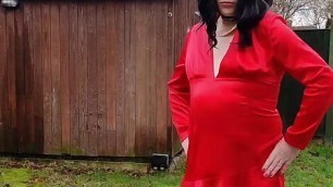 Hot tv Nottstvslut outdoor red satin dress stockings