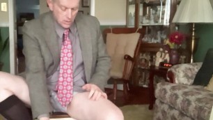 Masturbating dad with legs spread wide and twitching hole