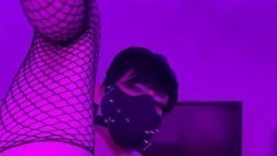 Thanks To 500 Subscribers. Masked up trans jerking off In Fishnet Stockings And High Heels