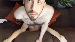 Very hairy uncut white dude with blue eyes fucking bottom-half sex doll with her legs in the air